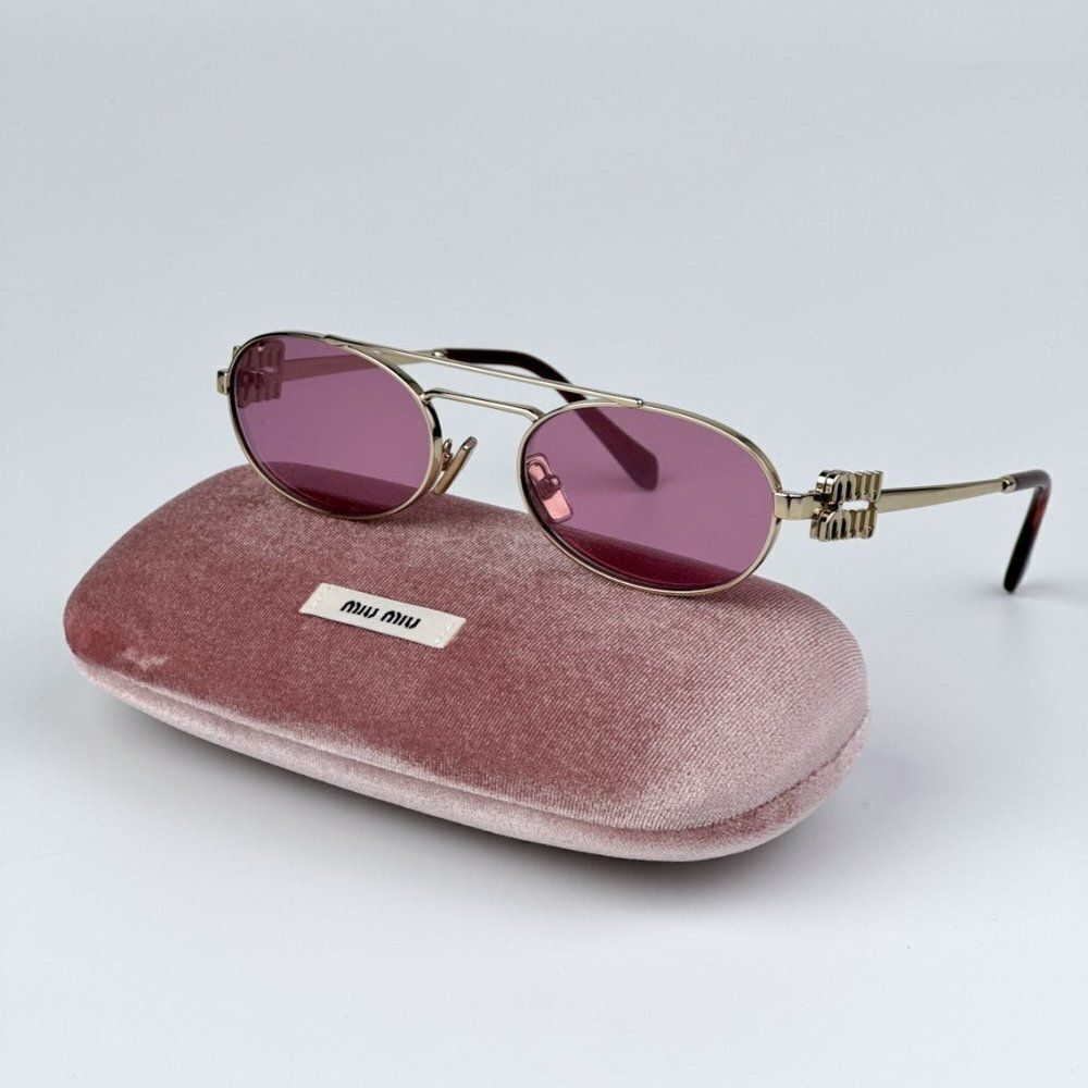 NEW Miu Miu MU54ZS ZVN50D Pale Gold Pink Mirror Silver Pilot Unisex Sunglasses - Picture 2 of 11